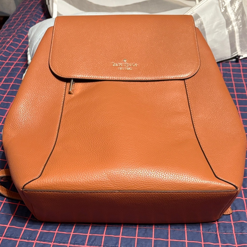 NWT Kate Spade Lena Warm Gingerbread Pebbled Leather Flap Backpack
